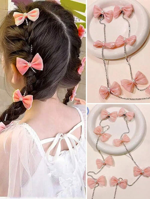 Children’s Braided Butterfly Hair Clips With Chain (Pair)