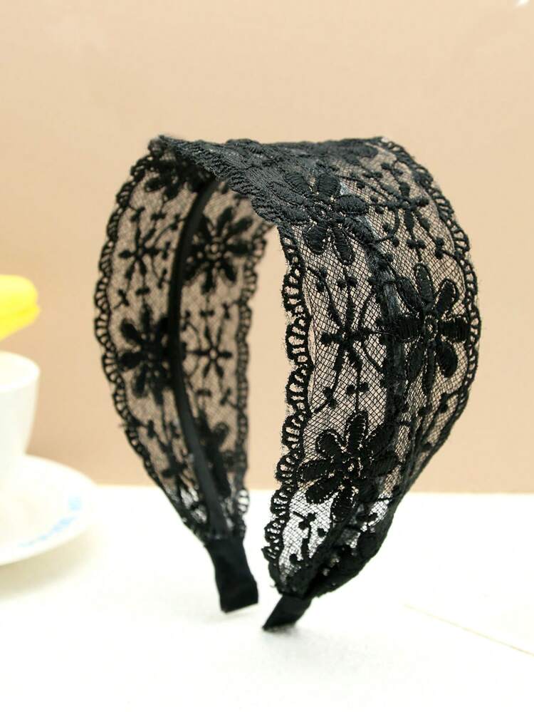 Wide Edge Lace Floral Elastic Headband
