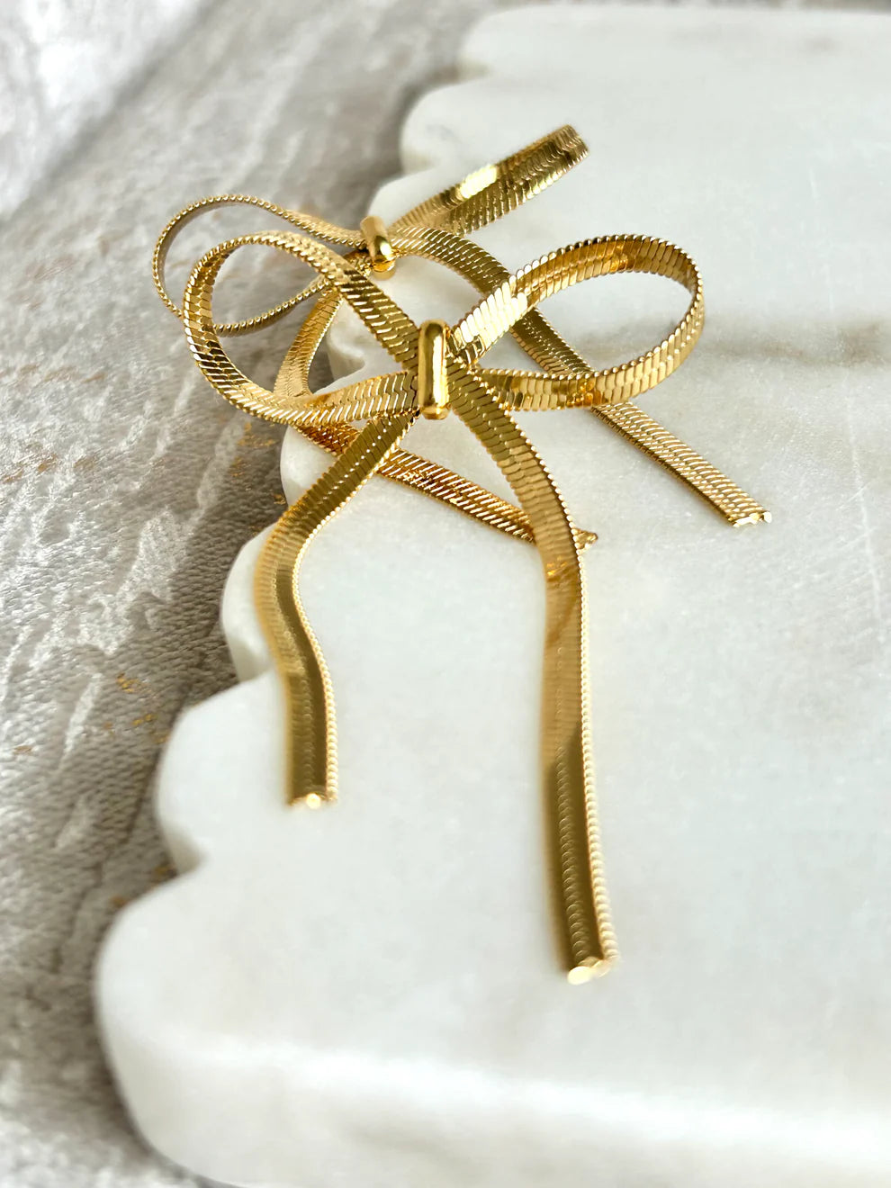 Bow Dangle Drop Long Tassel Chain Earrings