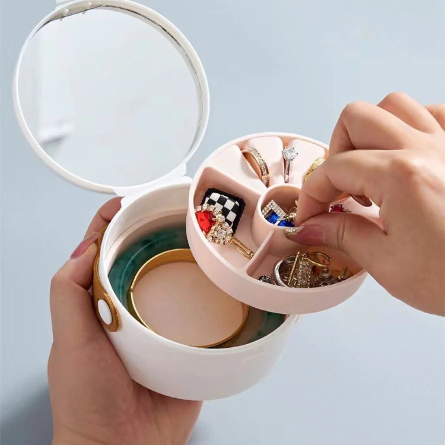 Round Double-Layer Mini Jewelry Organizer Box
