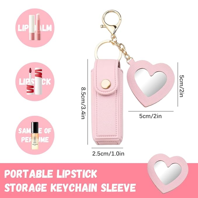 Keychain Lipstick Holder with Heart Shape Mirror