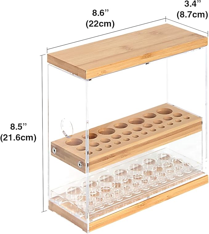 Makeup Brush Holder Organizer with Cover & Wooden Drawer