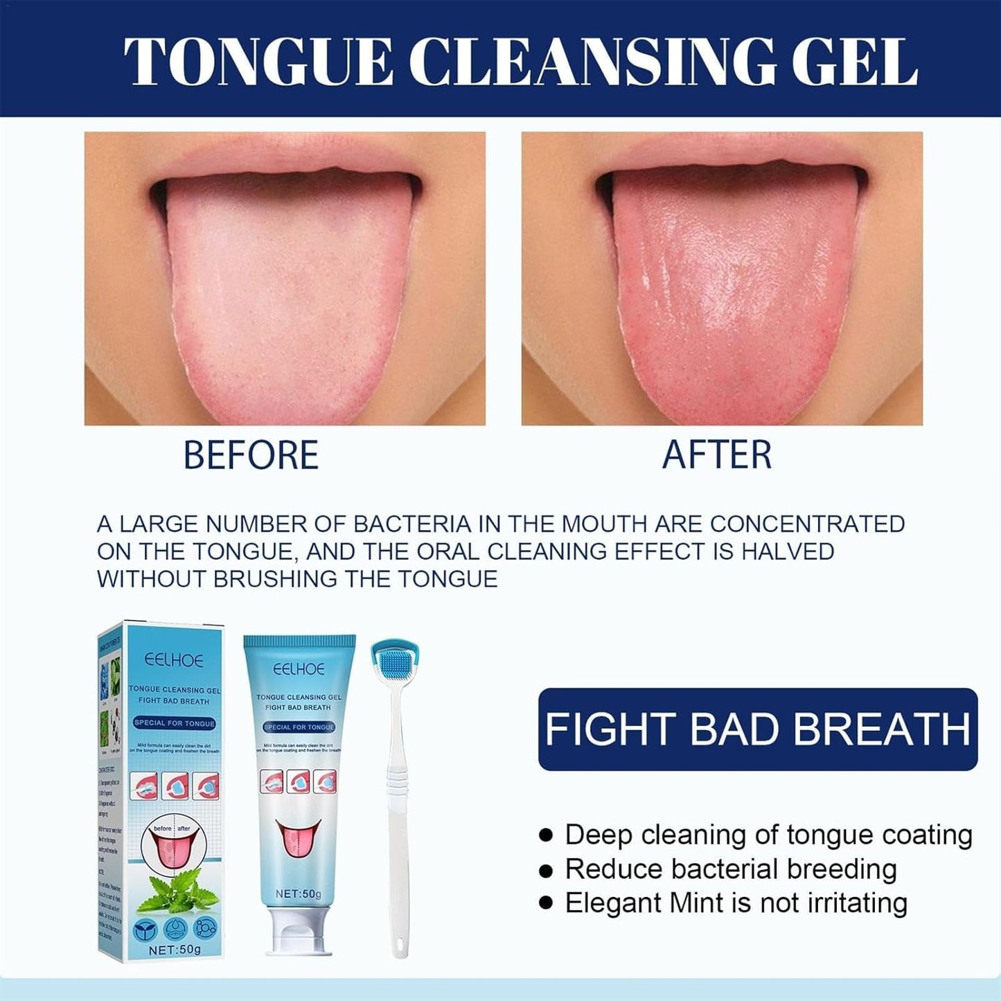 Tongue Cleaning Gel with Scraper Brush