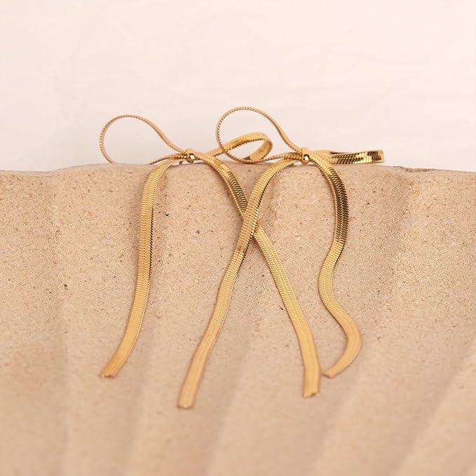 Bow Dangle Drop Long Tassel Chain Earrings