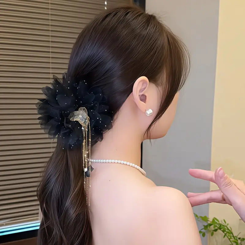 Mesh Tassel Flower Fabric Hair Claw