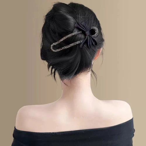 Black Rhinestone Duckbill Bow Hairpin