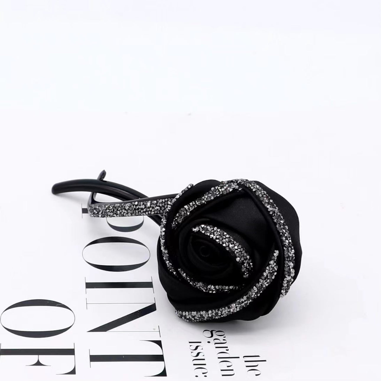 Black Rose with Sparkling Diamonds Twist Clip