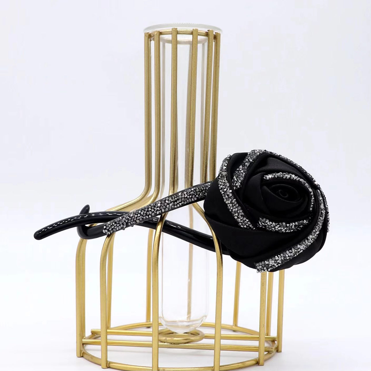 Black Rose with Sparkling Diamonds Twist Clip