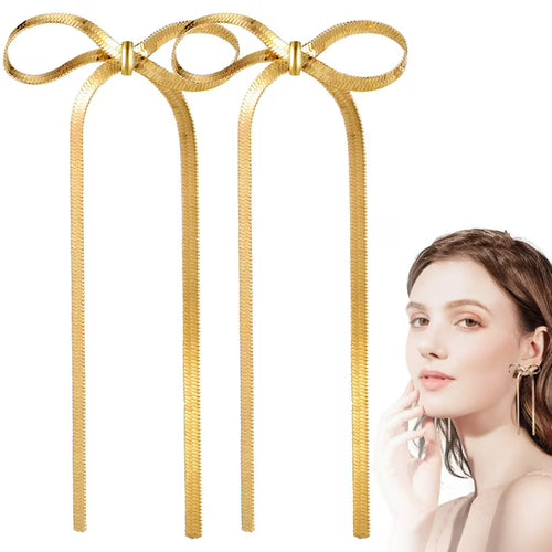 Bow Dangle Drop Long Tassel Chain Earrings