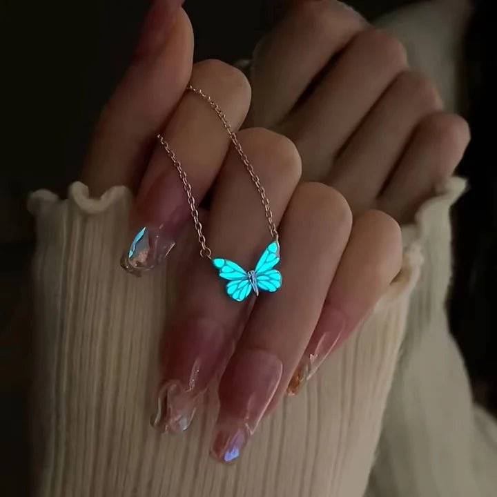Luminous Blue Butterfly Glowing Pendant Necklace