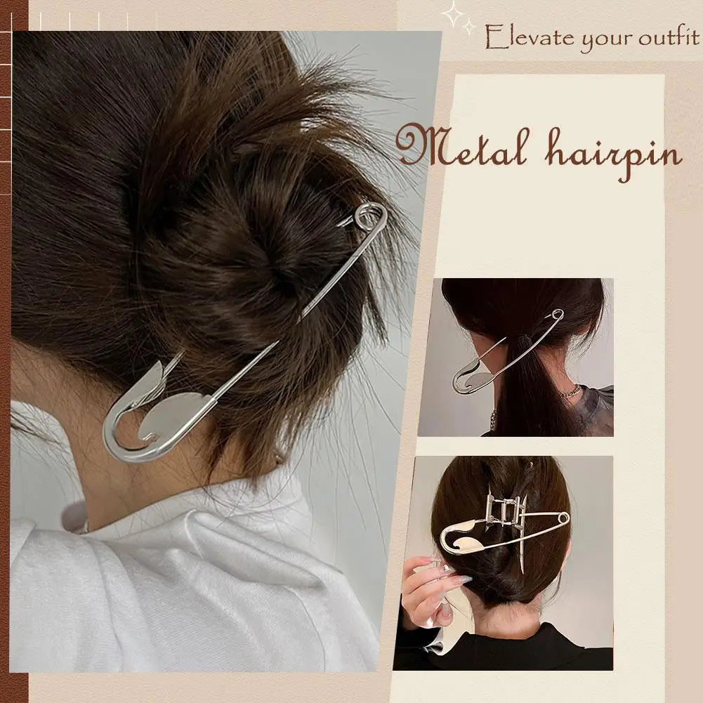Giant Silver Safety Pin Hair Clip
