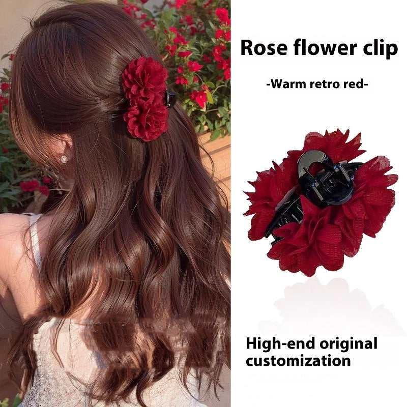 Fashion Fabric Rose Ponytail Hair Claw Clip