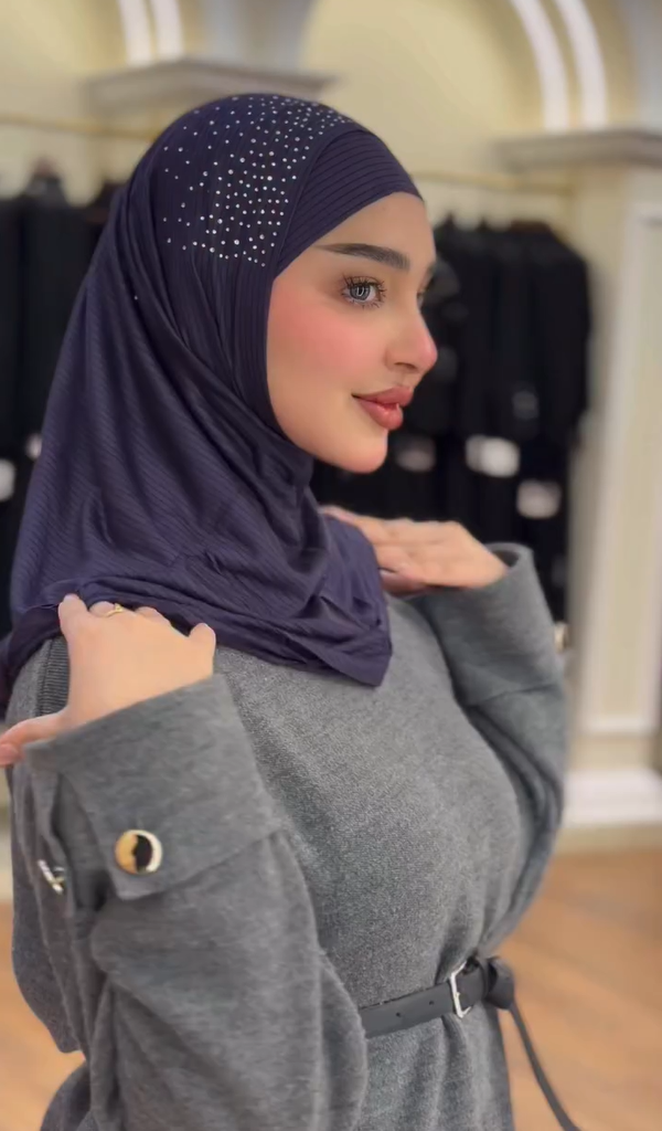 Luxury Rhinestone Scarf with Hijab Cap