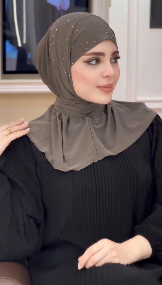 Instant Hijab With Rhinestones & Snap Buttons