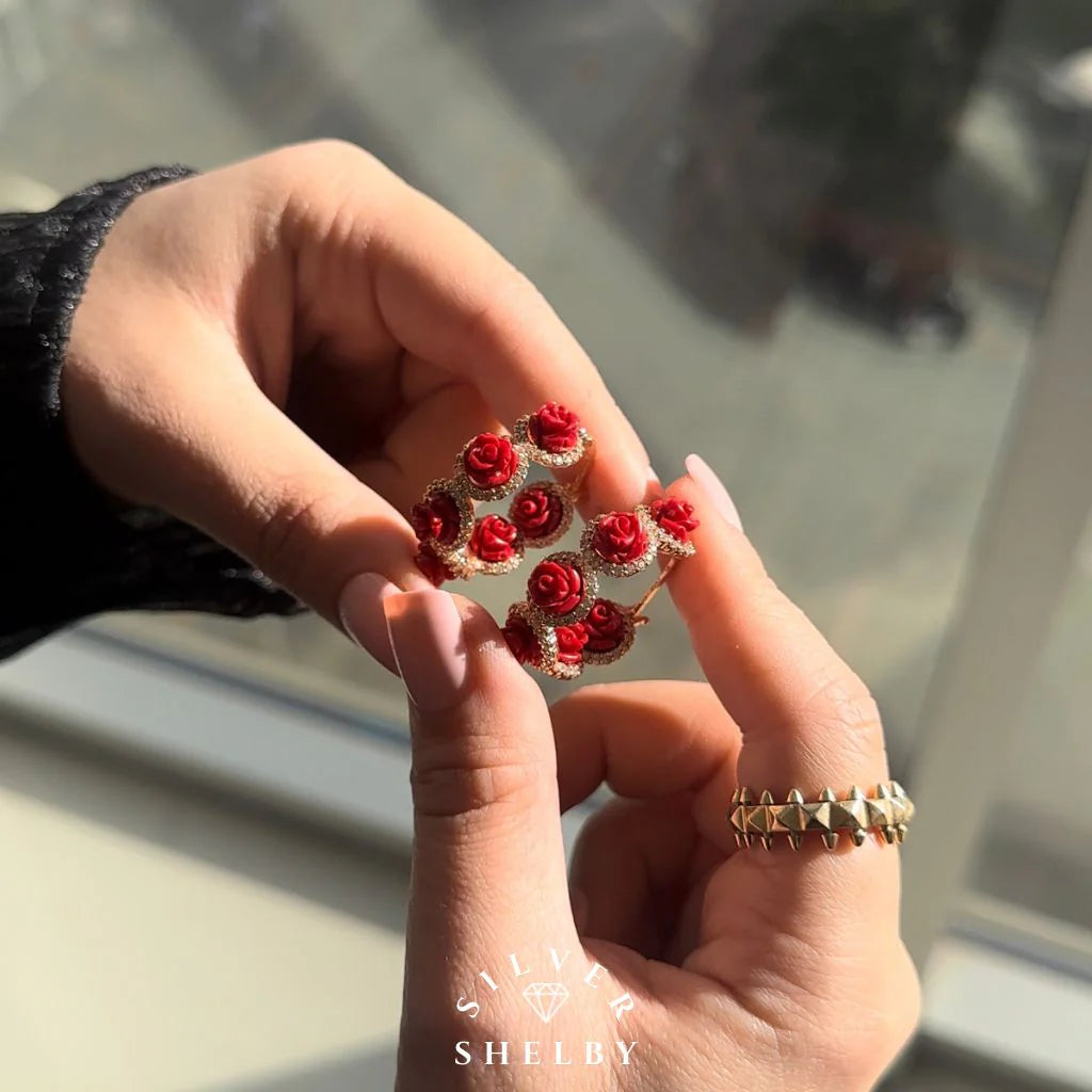 Romantic French Falling Rosie Hoop Earrings