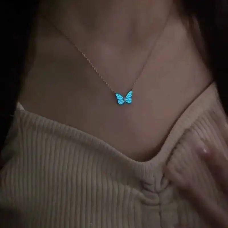 Luminous Blue Butterfly Glowing Pendant Necklace