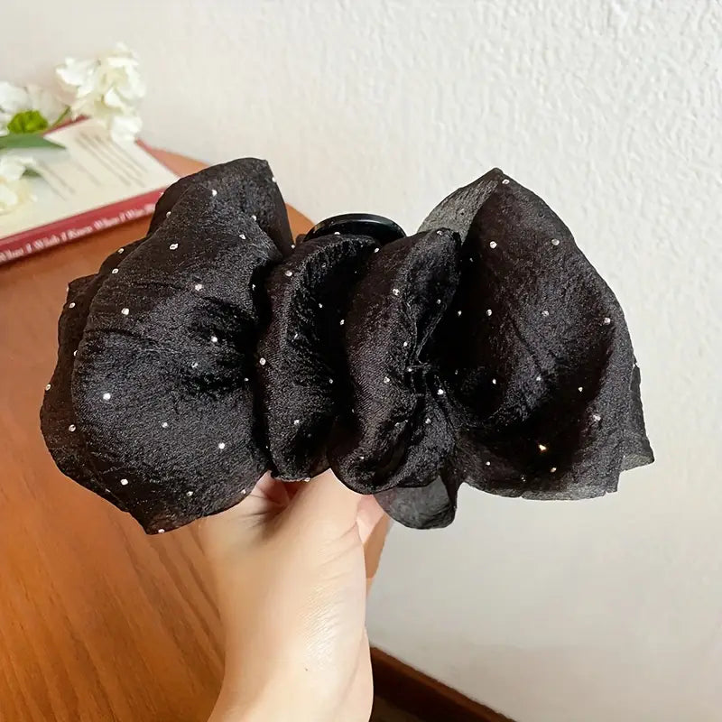 Mesh Bow Bubble Hair Claw Clip With Rhinestones