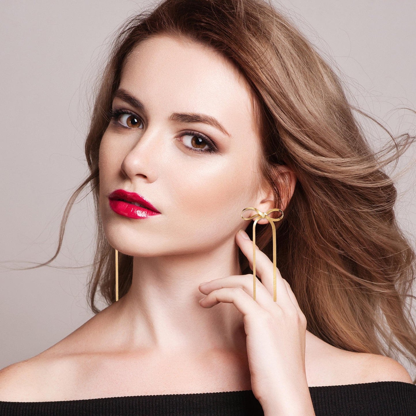 Bow Dangle Drop Long Tassel Chain Earrings