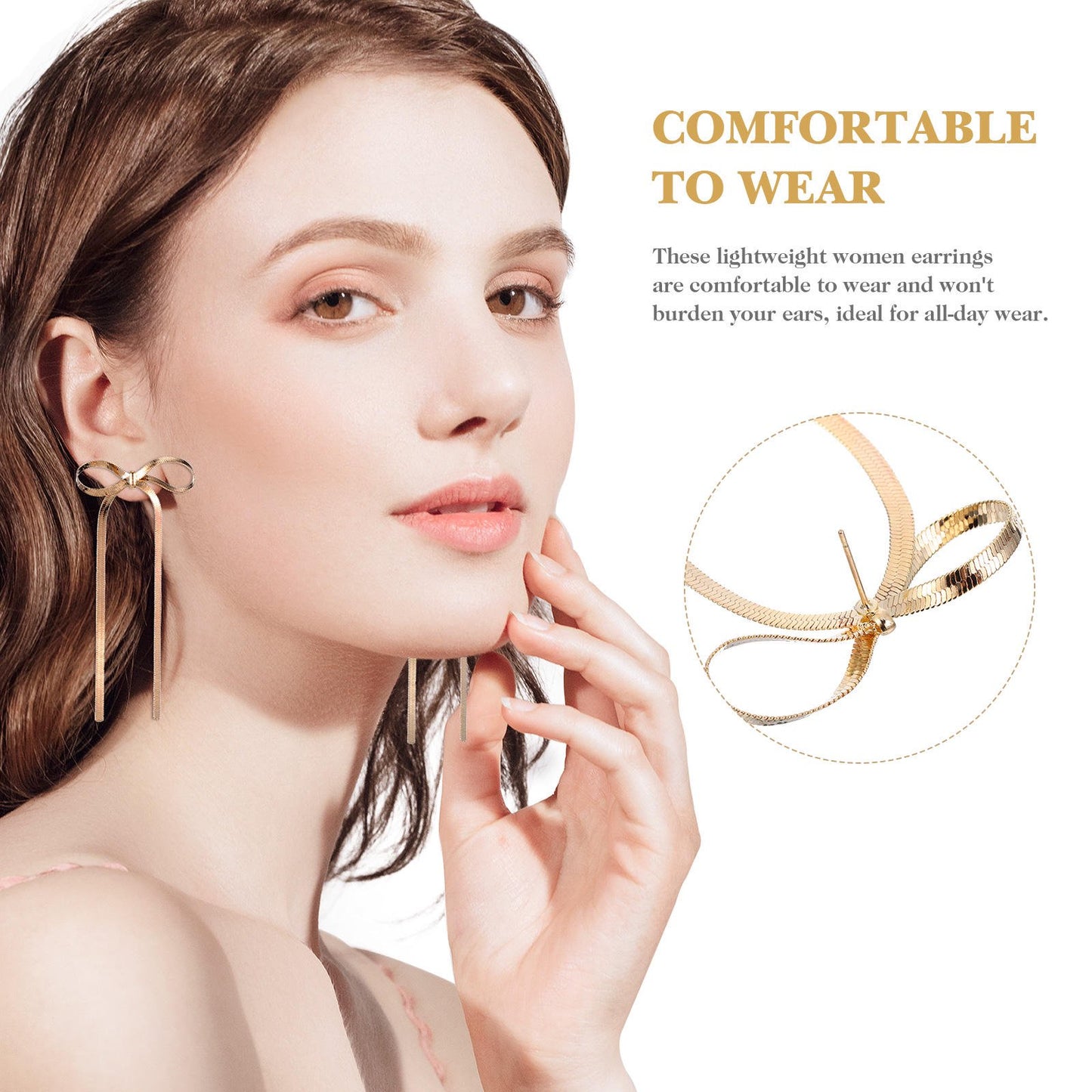 Bow Dangle Drop Long Tassel Chain Earrings