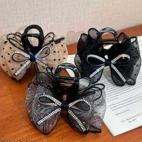 Rhinestone Sparkling Bowknot Shark Hair Clips