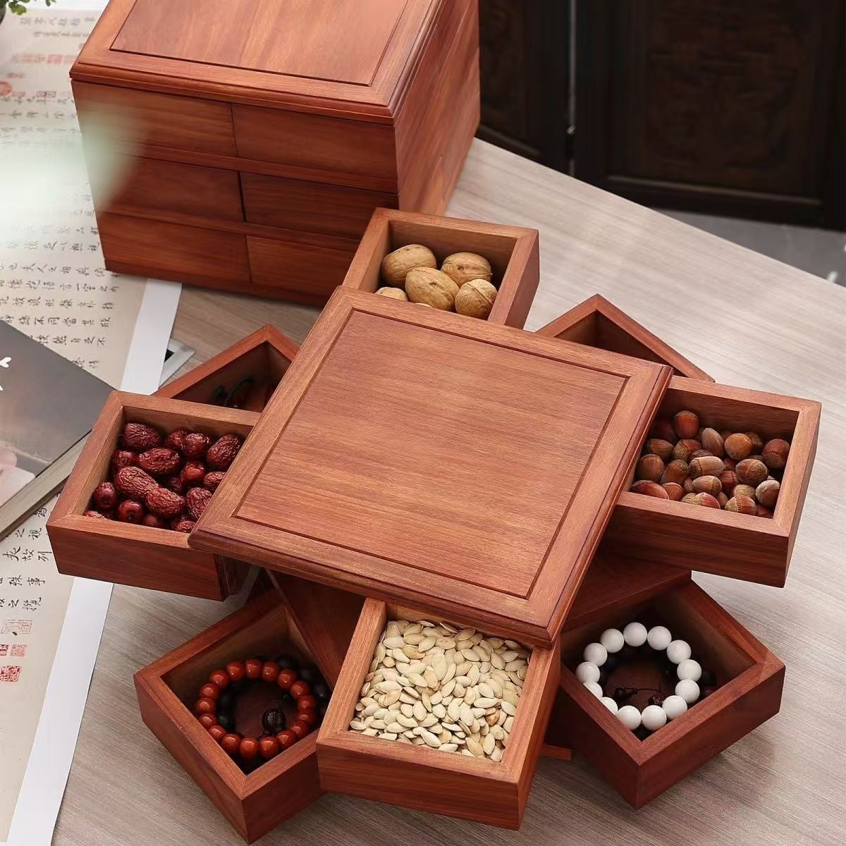 Rotating Luxury Wooden Jewelry & Snack Box