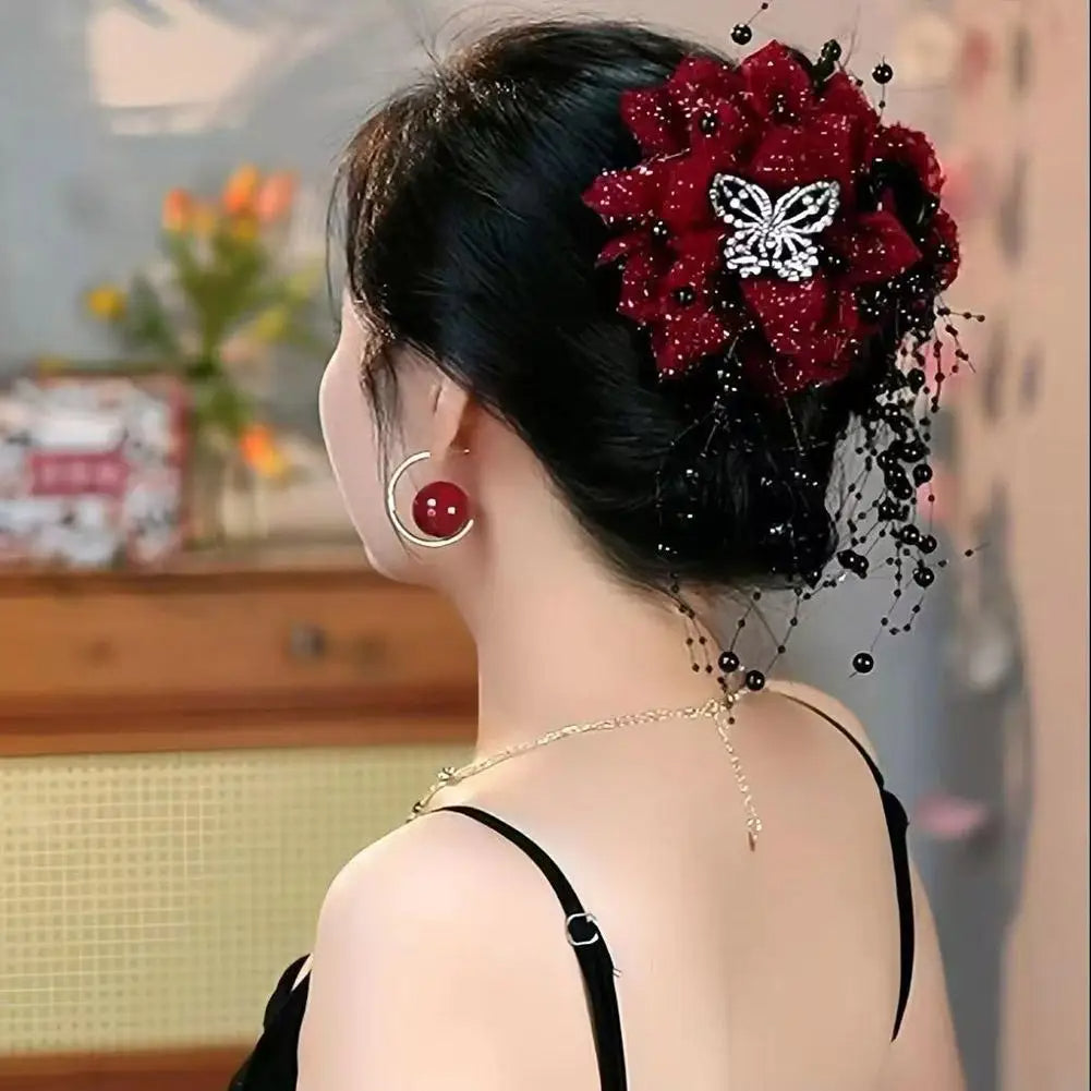 Feather Tassel Flower Hair Claw for Girls