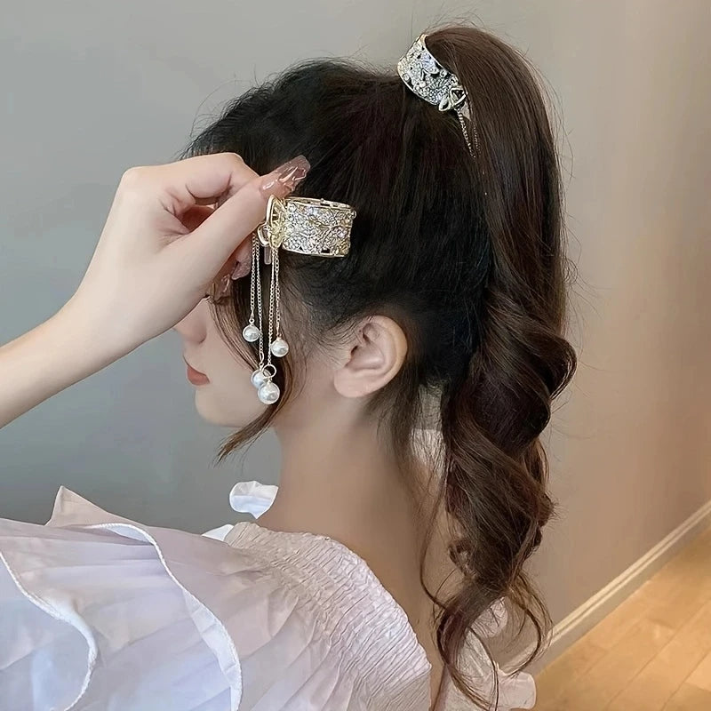 Pearl Tassel Butterfly Flowers Hair Clips