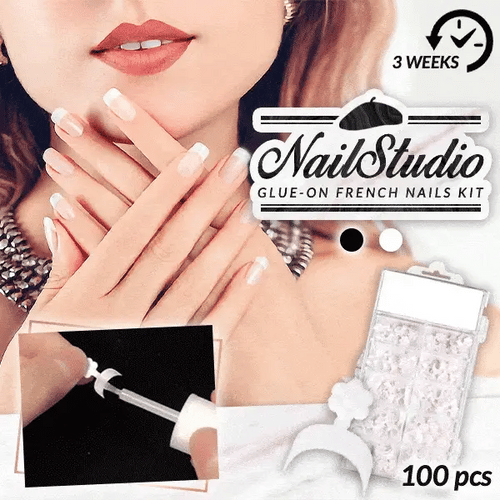 Glue-On French Manicure Nails Kit (Pack of 100)