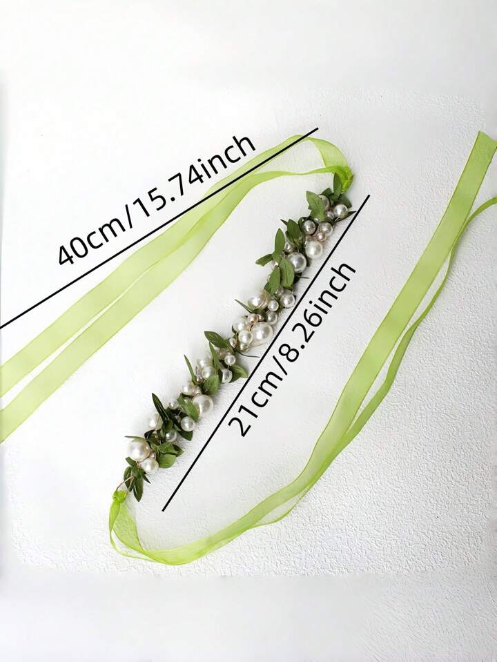 Girls Pearl Flower Headband with Ribbon