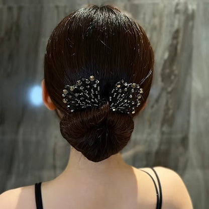 Tail Rhinestone Flower Hair Bun Shaper