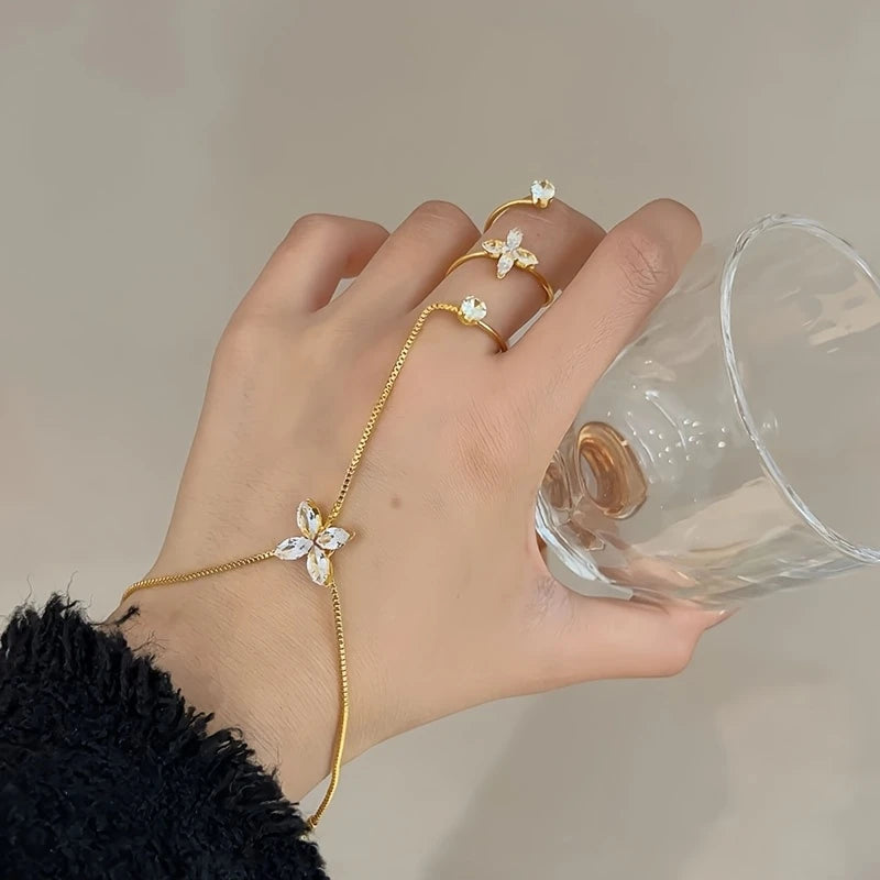 Golden-Tone Floral Butterfly Hand Chain
