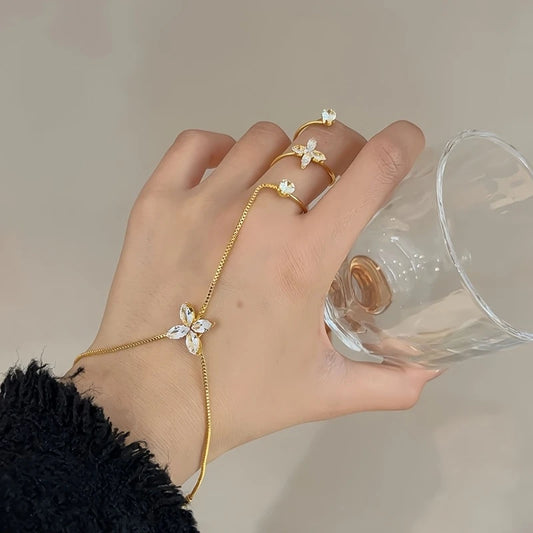 Golden-Tone Floral Butterfly Hand Chain