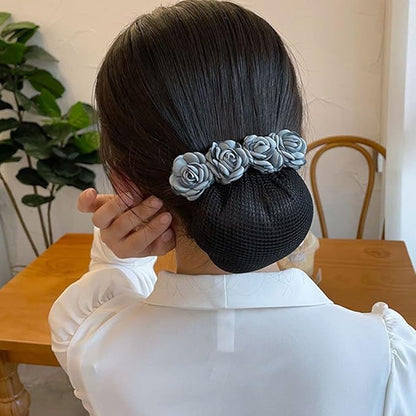 Rose Flower Hair Bun Net With Clip