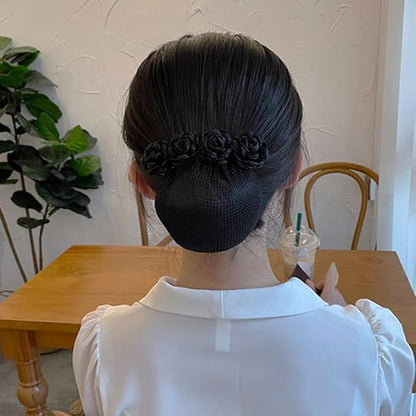 Rose Flower Hair Bun Net With Clip