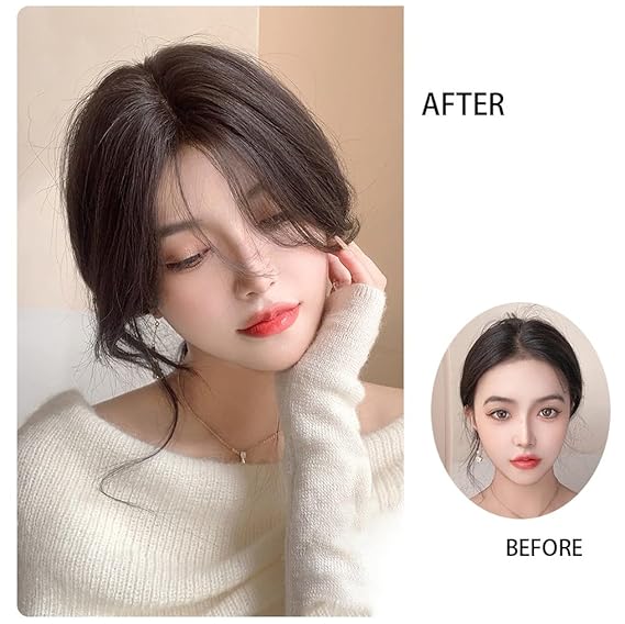 Hair Clip-In Topper Wig with Fluffy Side Bangs