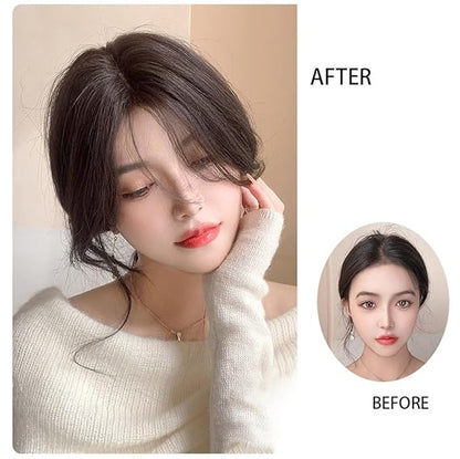 Hair Clip-In Topper Wig with Fluffy Side Bangs