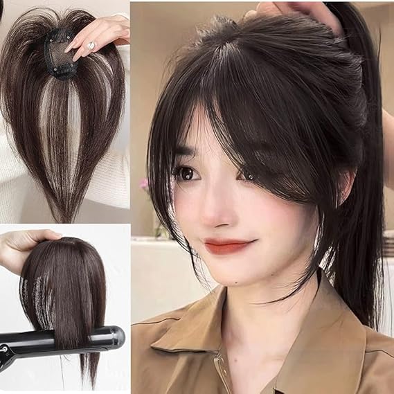 Hair Clip-In Topper Wig with Fluffy Side Bangs