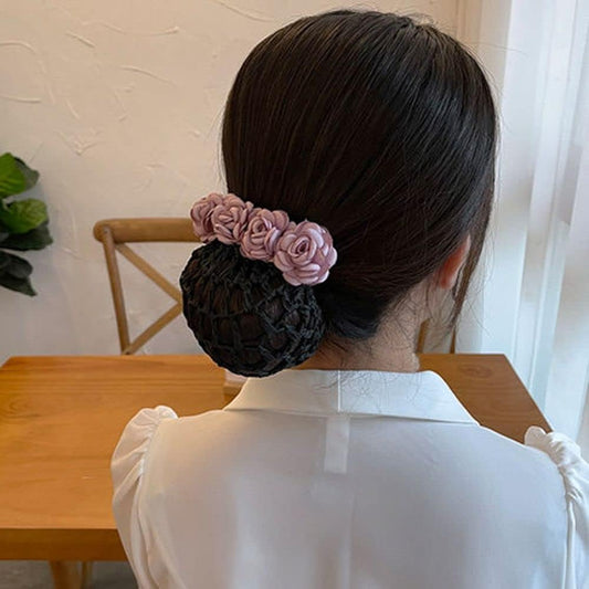 Rose Flower Hair Bun Net With Clip
