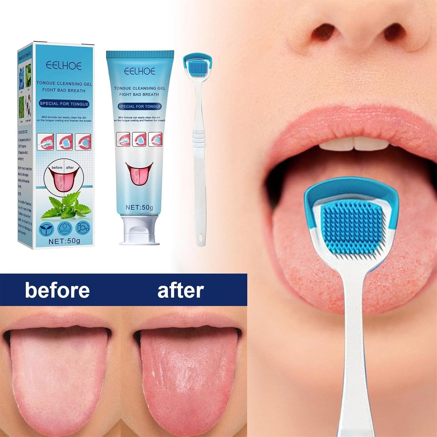 Tongue Cleaning Gel with Scraper Brush
