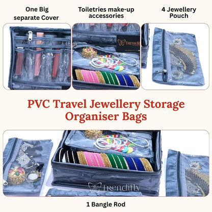 Multipurpose Travel Jewelry Organizer (Transparent Pouches & Bangle Rod)
