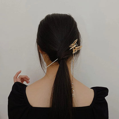 Butterfly Pearl Tassel Hair Stick