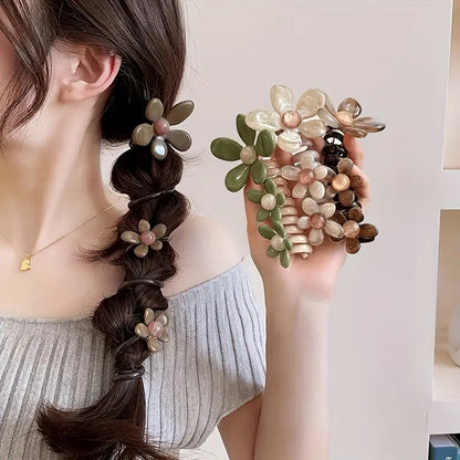 Elegant Floral Bubble Spiral Ponytail Hair Ties