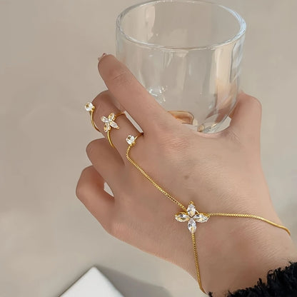 Golden-Tone Floral Butterfly Hand Chain
