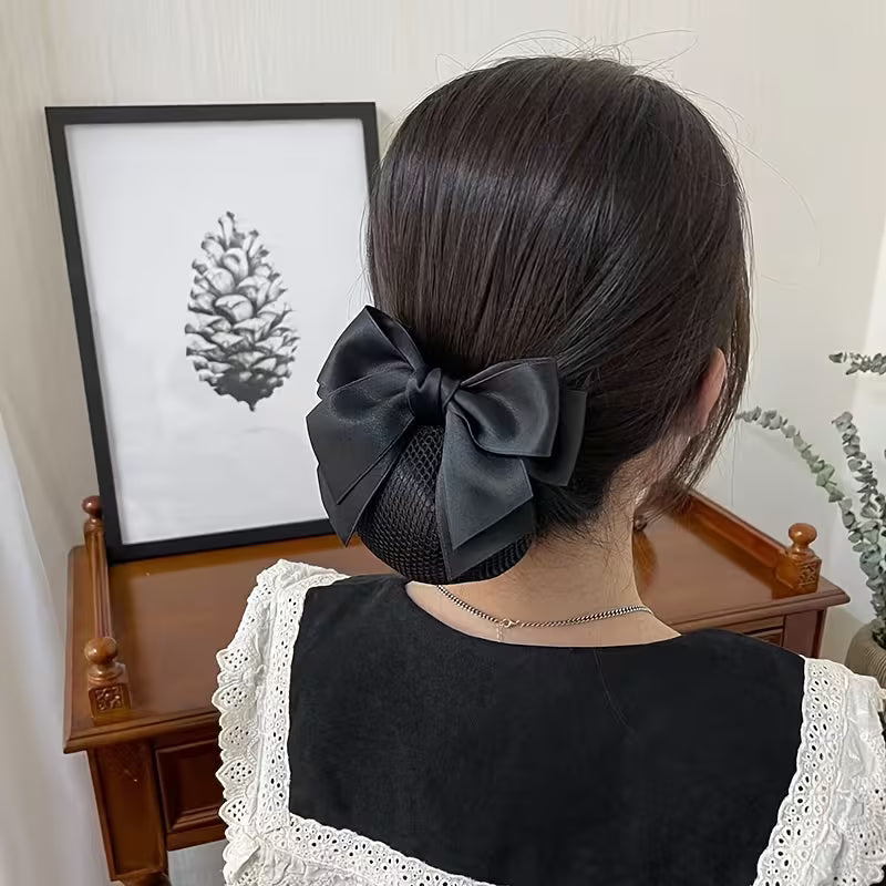 Stylish Bow Barrettes Hair Bun Net With Clip