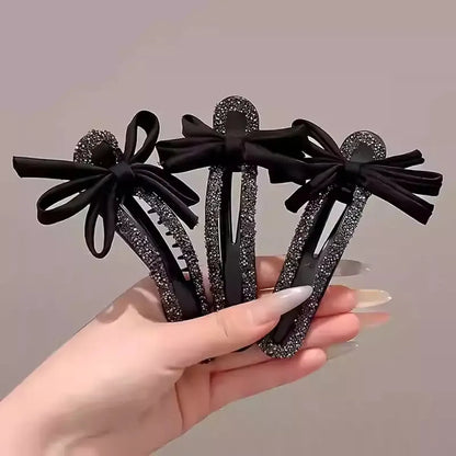 Black Rhinestone Duckbill Bow Hairpin