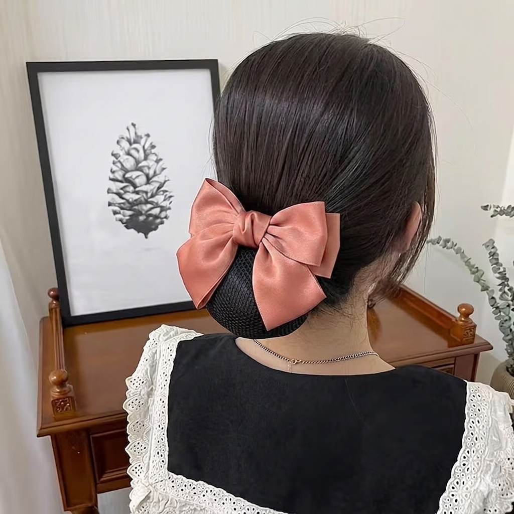 Stylish Bow Barrettes Hair Bun Net With Clip