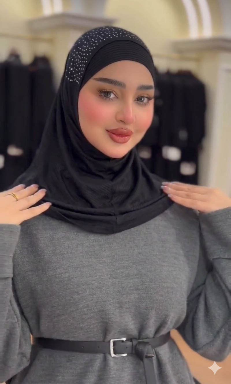 Luxury Rhinestone Scarf with Hijab Cap