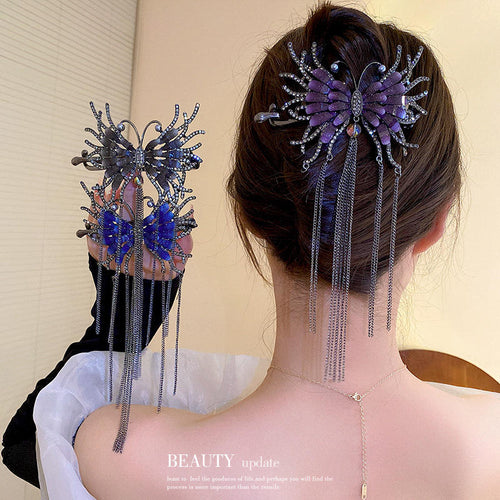 Twist Butterfly Shimmering Tassels Hair Clip