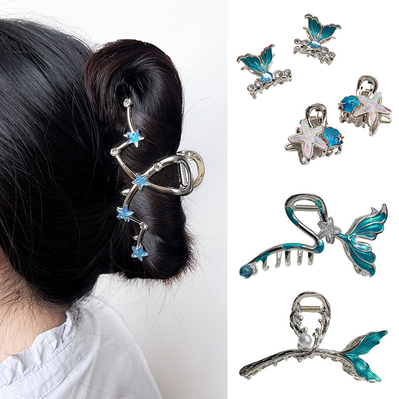 Blue Fishtail Hair Claw Clip