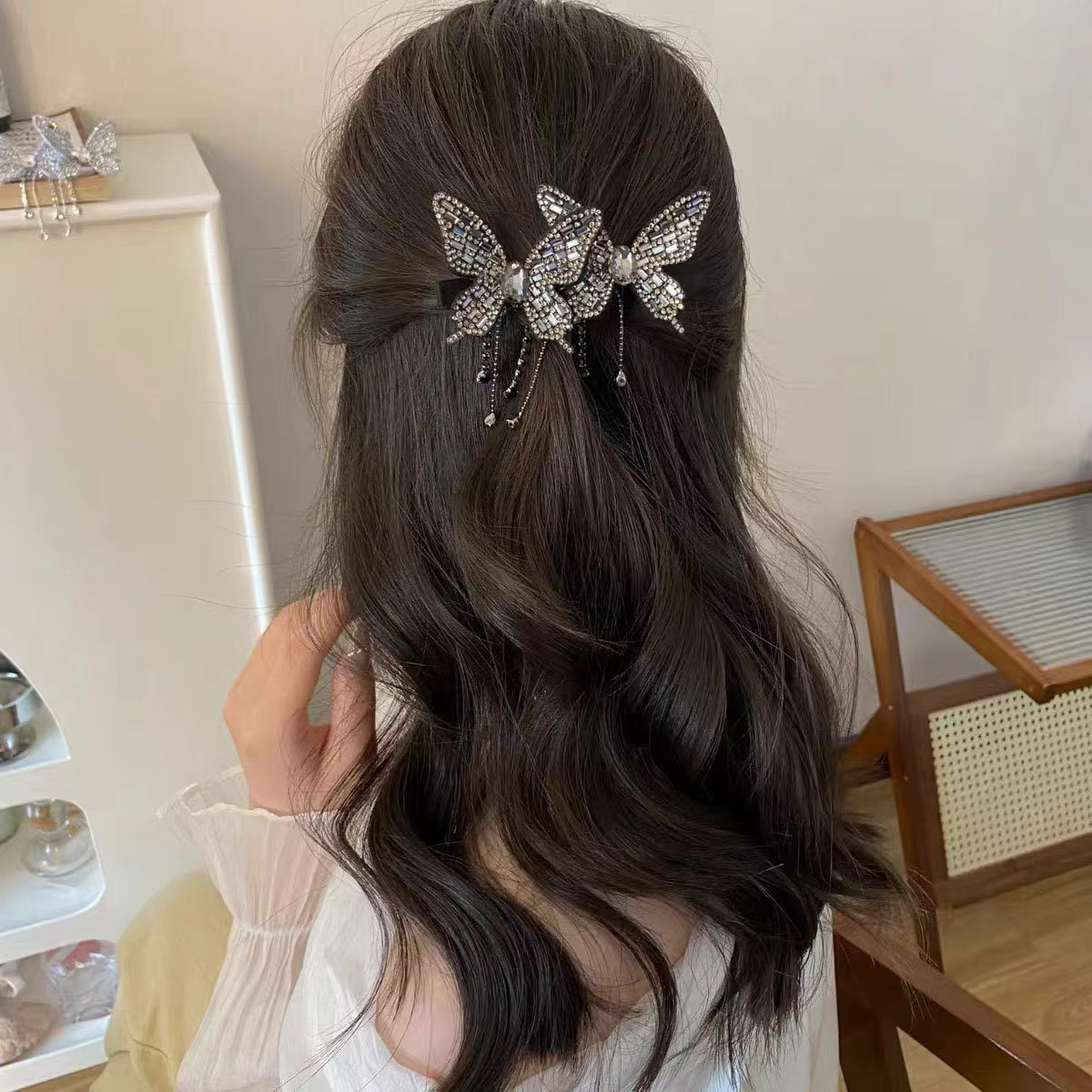 Butterfly Shiny Diamond Tassel Hair Clip
